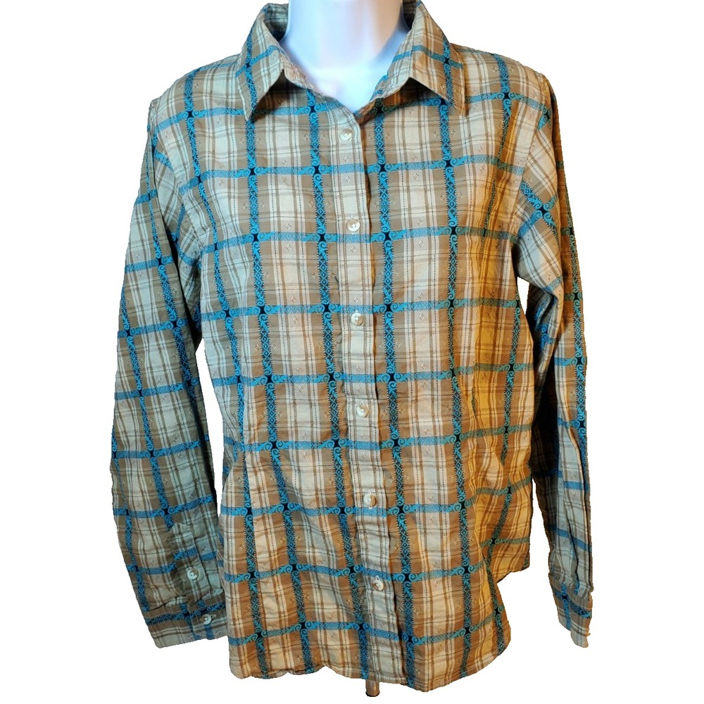 Pendleton Women's‎ S Button Up Long Sleeve Shirt Brown/ Blue 100% Cotton
